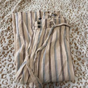 Striped Wide-Leg Pants with Belt